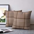 thumbnail image 2 of Pillow Covers 24x24 Set of 2, Brown Checkered Throw Pillow Covers Decorative Couch Cushion Cover, Stripes Brown Buffalo Plaid Microfiber Soft Square Pillowcases for Bedroom Living Room Sofa, 2 of 9