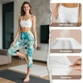 thumbnail image 7 of SCRAWLGOD Marble Print White Blue Women's Capri Leggings with Pockets - 4 Way Stretch Yoga Pants Lightweight Casual Yoga Pants with Tummy Control for Workout Running Gym, M, 7 of 7