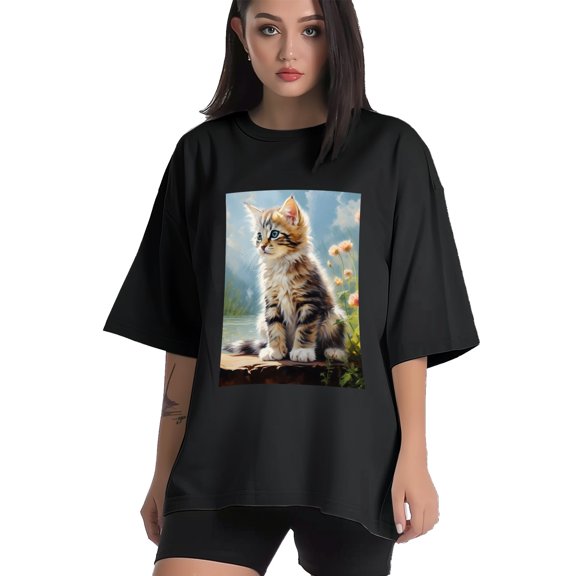 Plus Size Shirt for Women Black Tops for Women Short Sleeves Shirt for Women Cats T Shirt Crewneck Shirt for Women XS