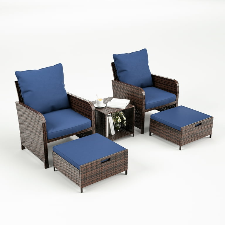 ELPOSUN 5 Piece Patio Set Outdoor Rattan Chair with Ottomans Storage Table Navy Walmart