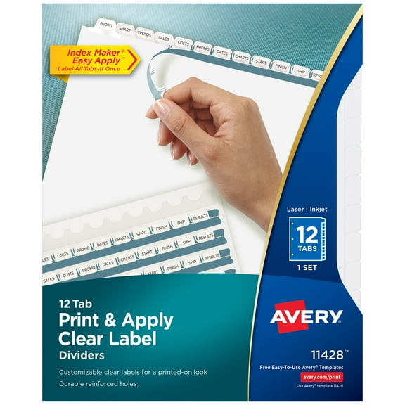 Print And Apply Index Maker Clear Label Dividers, 12 White Tabs, Letter | Bundle of 5 Sets