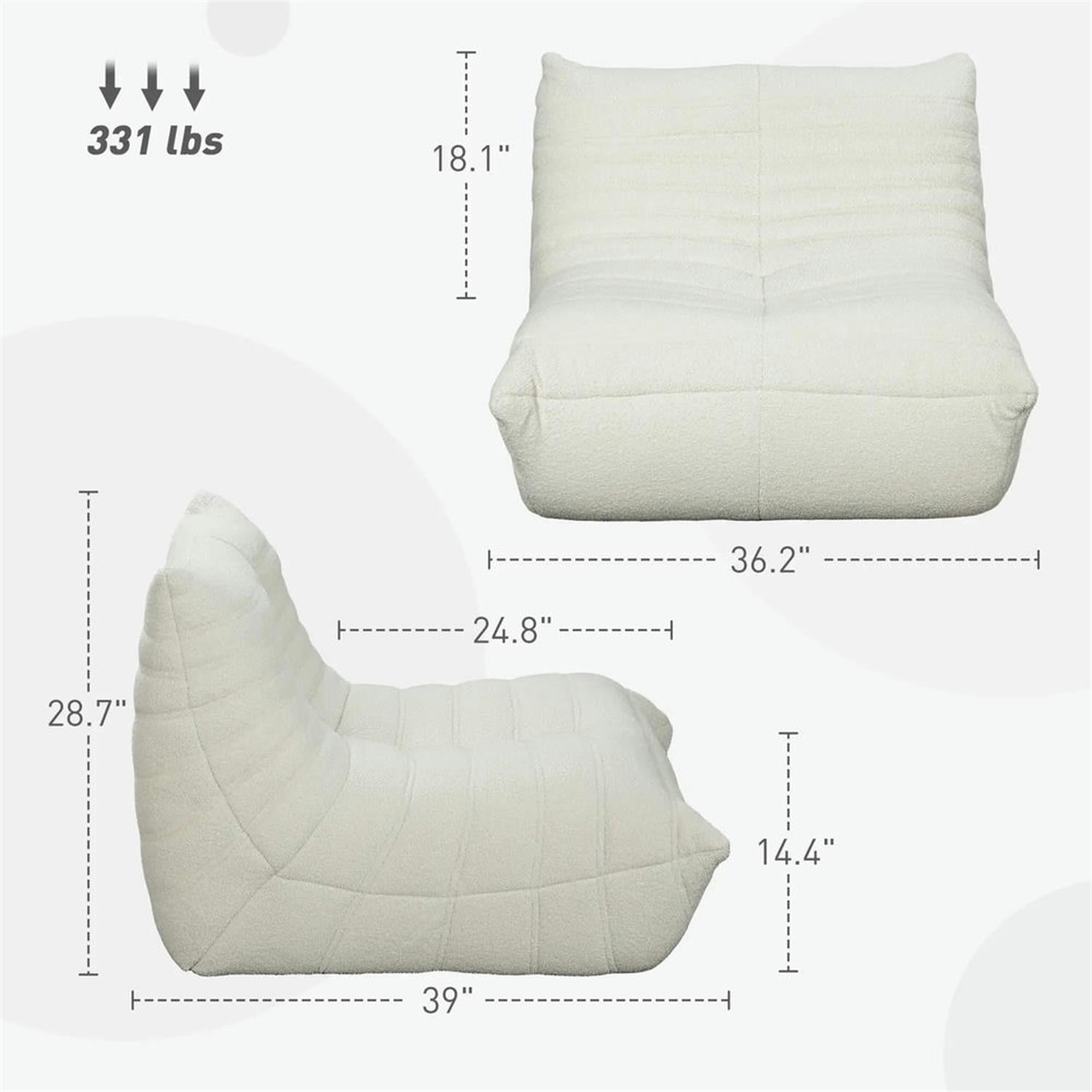 Demi Bonn Bean Bag Chair for Adults, Giant Fireside Chair, High Density Memory Foam Bean Bag Sofa Chair for Dorm, Living Room, White