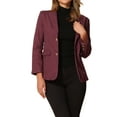 thumbnail image 4 of INSPIRE CHIC Women's Denim Blazer Notched Lapel Single Breasted Shoulder Pad Work Jackets L Burgundy, 4 of 6