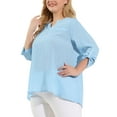 thumbnail image 4 of MODA NOVA Juniors' Plus 3/4 Sleeves Split V Neck Blouse Tops Sky Blue 3X, 4 of 6