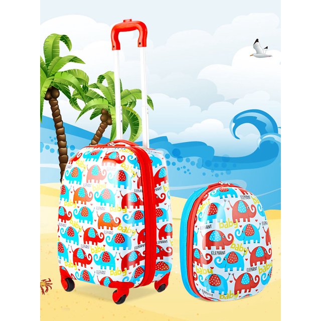 Gymax Ensemble de Bagages pour Enfants 2PC 12'' Sac à Dos et Valise Roulante 16'' pour les Abdominaux de Voyage Scolaire