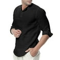 thumbnail image 2 of UVEASISHA 90 Off Clearance Sale Cotton Linen Henley Shirts for Men Roll Up Long Sleeve Button-up Collarless T-Shirt Loose Fit Casual Golf Shirts Summer Lightweight Beach Shirt Black S, 2 of 5