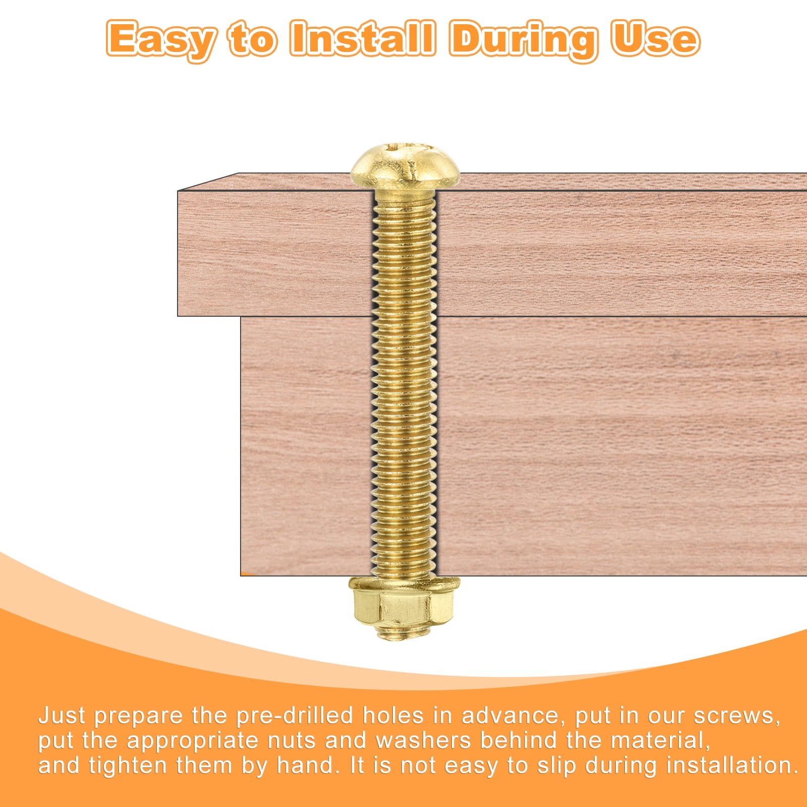 60Pcs Brass Machine Screws, M6x12mm Phillips Pan Head Fastener Machinery Bolts