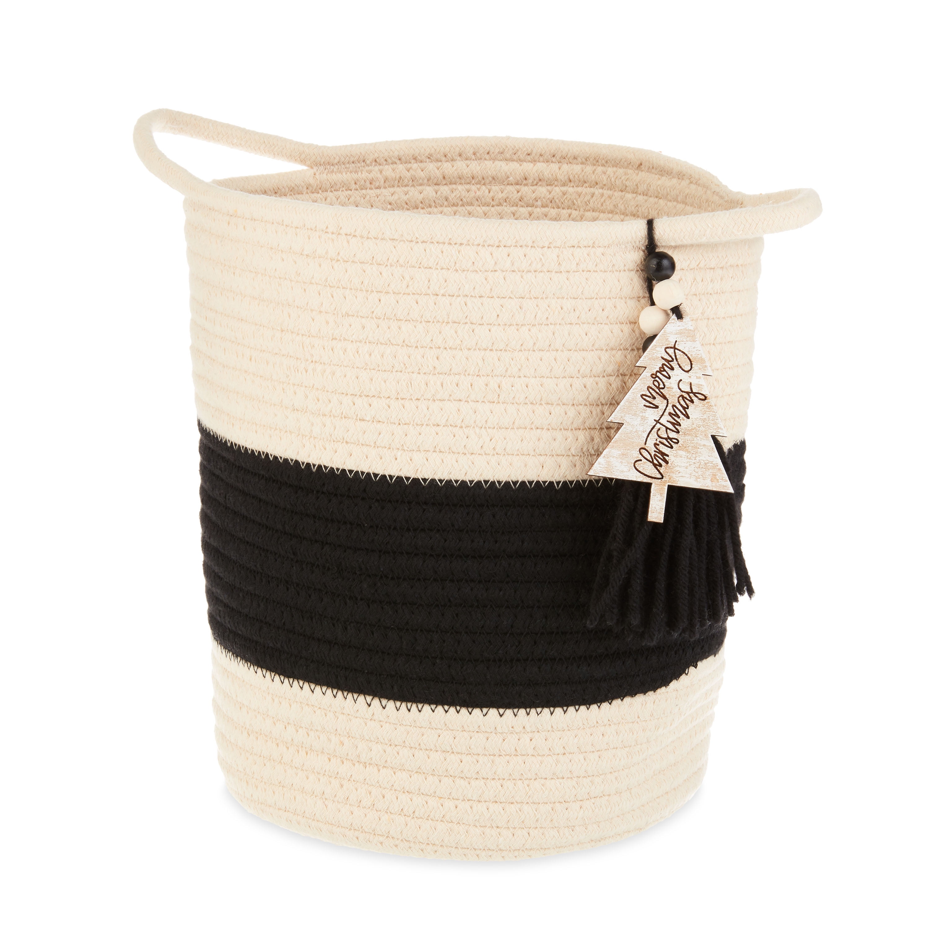 Holiday Time Simple Season Black and White Rope "Merry Christmas" Container Decorations, 10.2"H