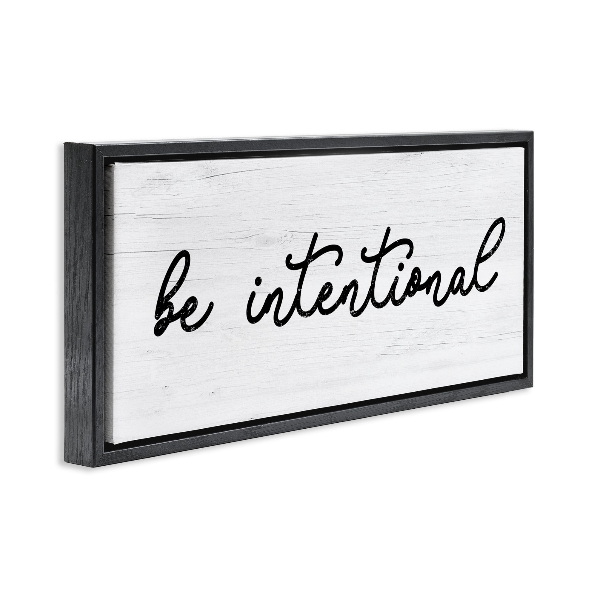Stupell Industries Be Intentional Inspirational Phrase Inspirational Painting Black Floater Framed Canvas Art Print Wall Art, 31 x 14