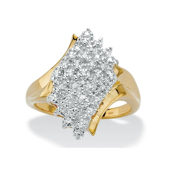 PalmBeach Jewelry Round Diamond Diagonal Wave Cluster Ring 1/8 TCW in Solid 10k Yellow Gold