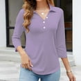 thumbnail image 5 of Collared Shirts for Women, Yigetop Womens 3/4 Sleeve V Neck Polo Shirts Business Casual Collared Work Top Slim Fitted Basic 2025 Fall Outfit Long Sleeve Polo Shirts for Women Blue 2XL, 5 of 6