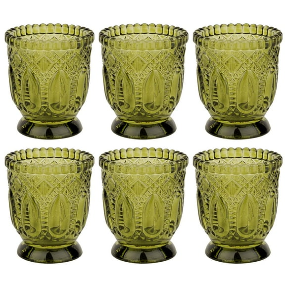 Koyal Wholesale Vintage Glass Candle Holder (Pack of 6), 3 x 2.75 (Olive Green)