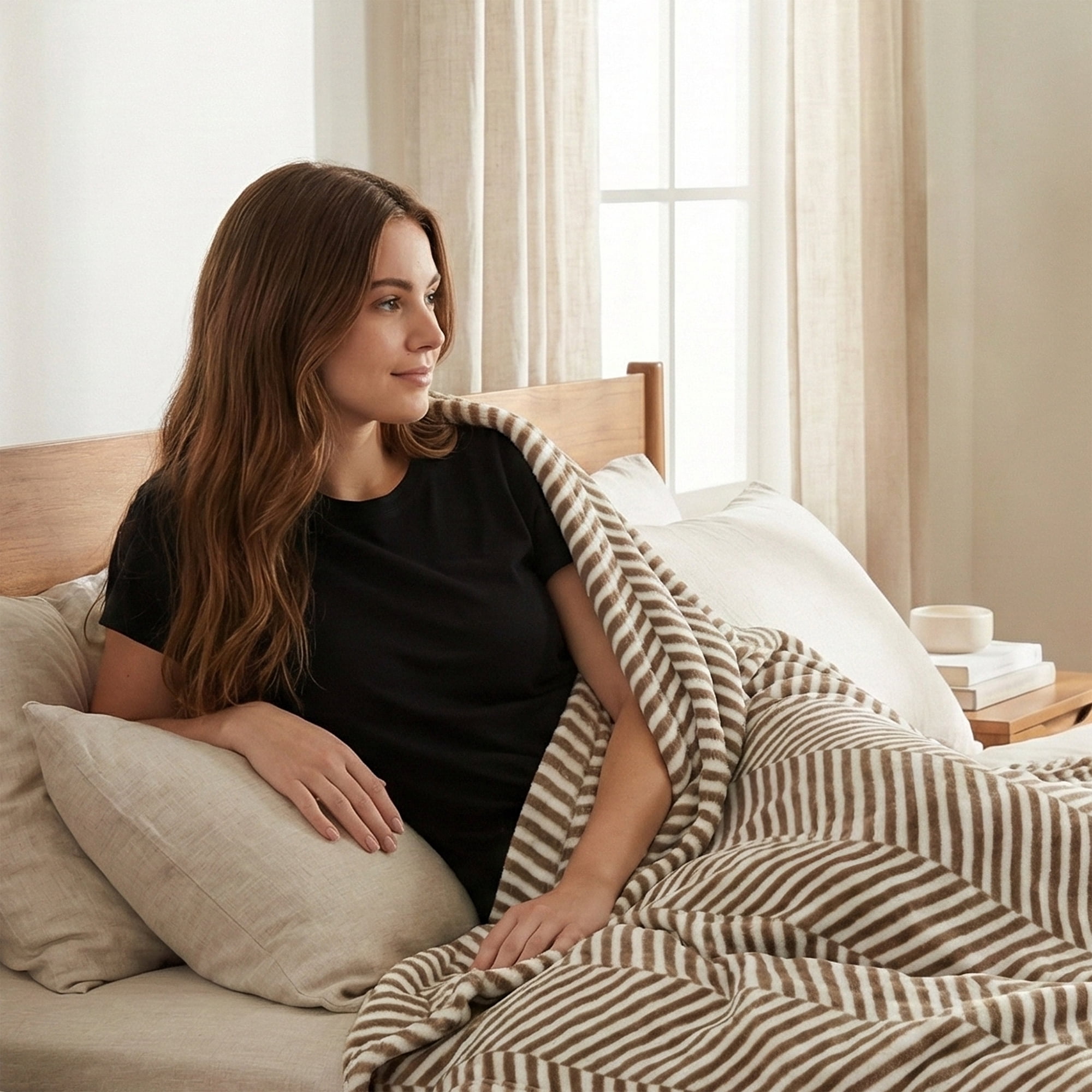 Americanflat 50x60 Fleece Throw Blanket - Classic Herringbone Pattern Design - Soft Throw For Couch And Bed - Cozy Comfort For Any Room - Brown
