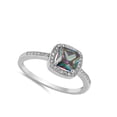 thumbnail image 4 of CHOOSE YOUR COLOR Multi-color CZ Square Halo Ring .925 Sterling Silver Band Black Female Size 9, 4 of 4