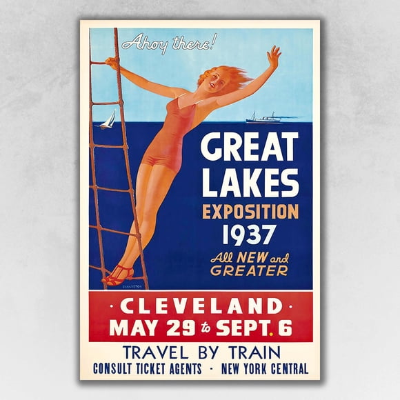 homeroots home decor 394291 24" x 36" Great Lakes 1937 Vintage Travel Poster Wall Art