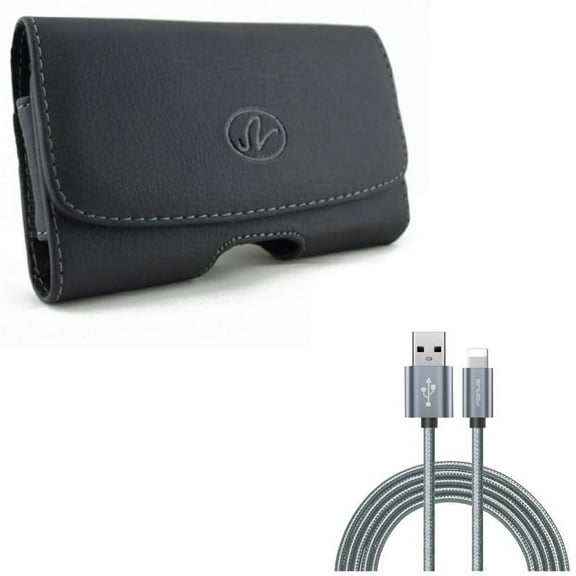 Charger Cord 6ft USB Cable w Leather Case Belt Clip for iPhone XS Max/8 PLUS/7 Plus/6S Plus/6 Plus - Power Wire Braided Long Sync and Swivel Holster Loops Cover Pouch