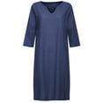thumbnail image 2 of FINALGANG New Dress For Women Solid Color 3/4 Sleeve V-Neck High Waist Straight Sundress Cotton Linen Vintage Dresses Breathable Daily Wear, 2 of 7