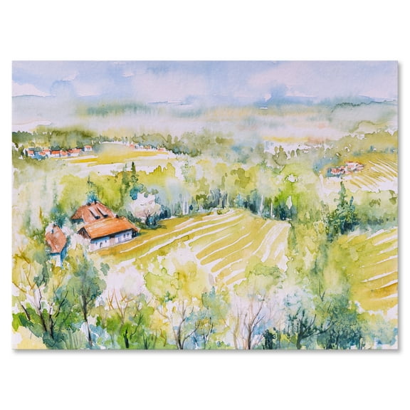 Abstract Blossoming Green Fields In Countryside 8 in x 12 in Painting Canvas Art Print, by Designart