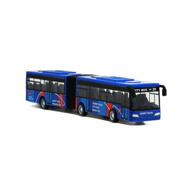 stanreset Double Sections Baby Pull Back Car Bus Children Toy Model Display Toddlers Collection Ornaments Birthday Interactive Toys Blue