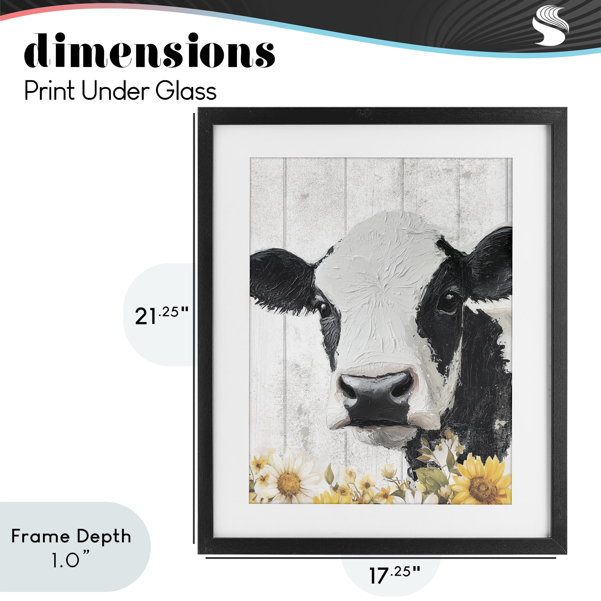 Stupell Industries Cow and Sunflowers Black Framed Print Under Glass, design by Christine Simpson Art