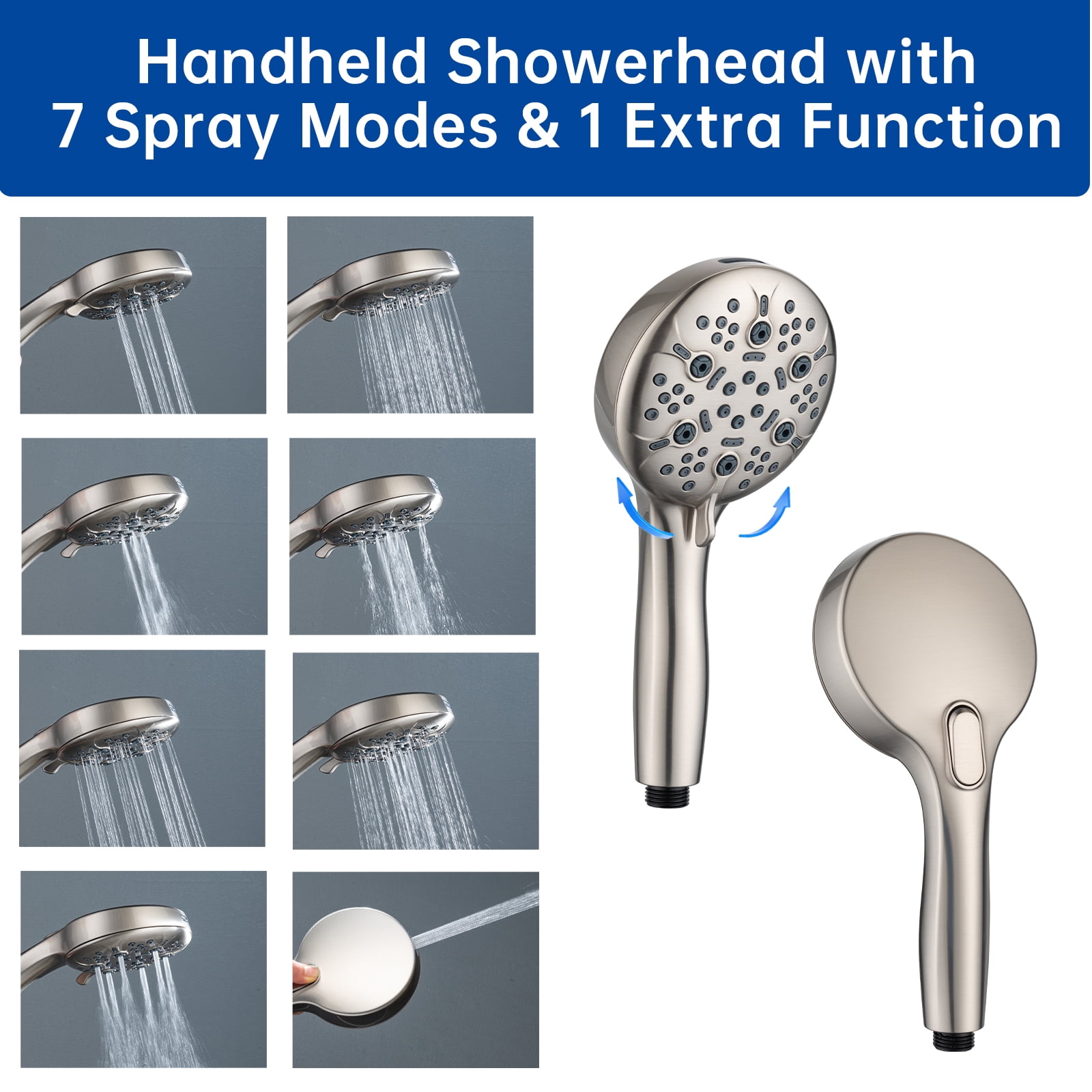 Joyrain Multi-angle adjustable showerhead& Handheld High-pressure 8 Spray Modes Shower Head, Rain Shower Combination with 90° Adjustable Extension Arm