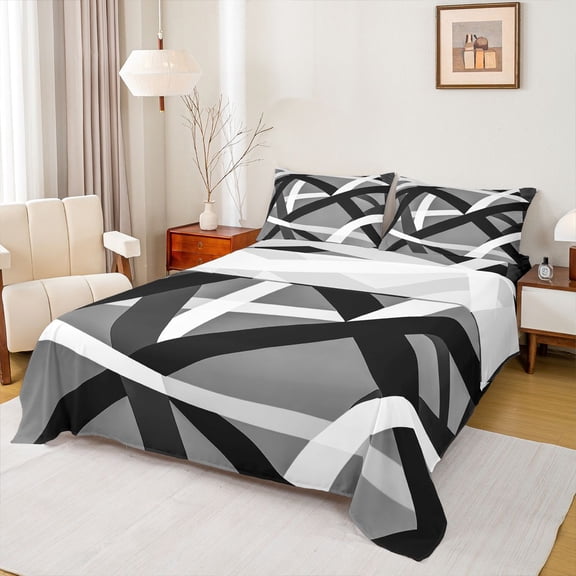Castle Fairy Kids Teens Abstract Stripes Twin Sheet Sets,Geometric Lines Bedding