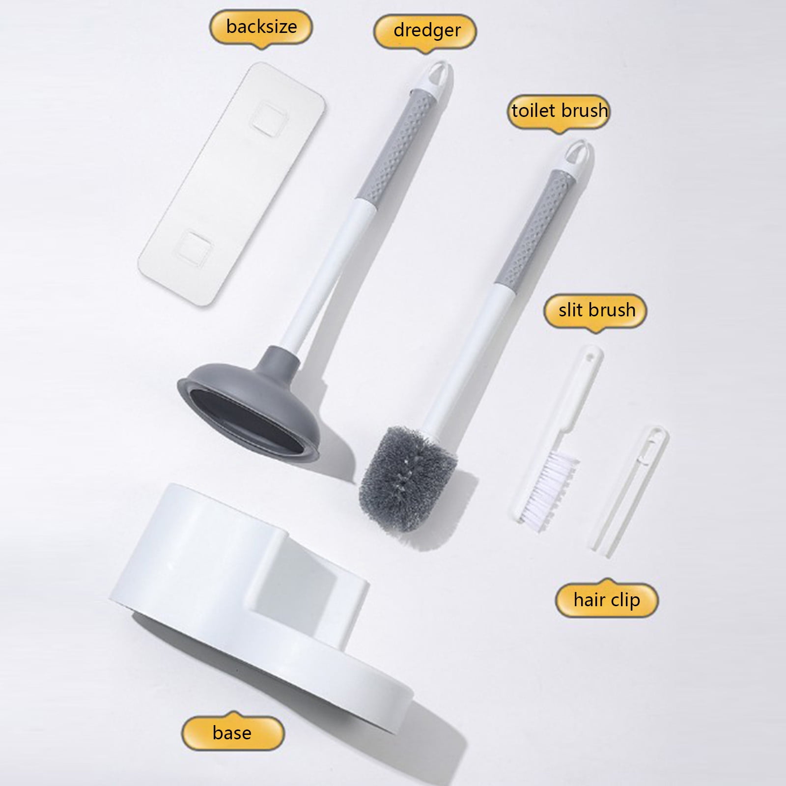 4-in-1 Toilet Cleaning Kit with Brush, Plunger, Crevice Tool and Hair Catcher, Wall Mountable Bathroom Cleaning Set, Complete Toilet Cleaning Tools (5-Piece Set)