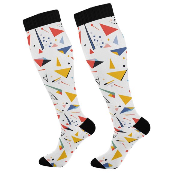 FORMRS Womens Knee High Socks Casual Long Thick Travel Daily Wear, 1 Pair, White Triangles