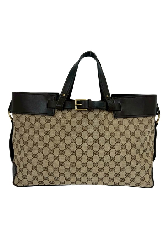 Pre-Owned GUCCI (Gucci) Logo Hardware GG Pattern Canvas Leather Genuine Handbag Tote Bag...