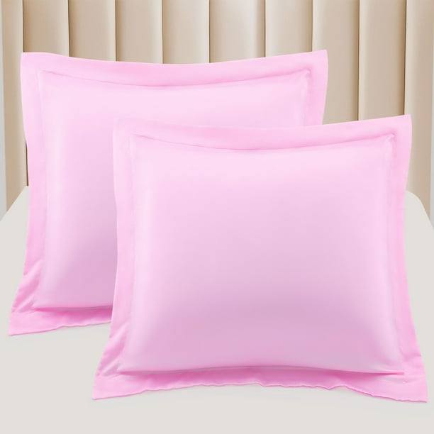 Juego de fundas de almohada de satén PiccoCasa, 2 fundas de satén sedoso, estándar/reina, rosa
