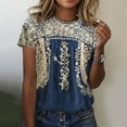 thumbnail image 2 of Fshinging Women'S Tops Summer Floral Print Patchwork Short Sleeve Crew Neck Slim T Shirt, 2 of 4