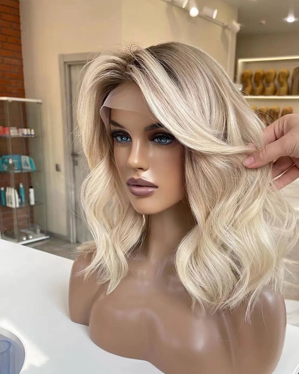 180% Density Smoky Ash Blonde Highlight Colored Human Hair 13x4 Lace Front Wig With Premium Soft Roots Glueless Body Wave Brazilian Virgin Human Hair Preplucked Baby Hair Easy To Wear For Women