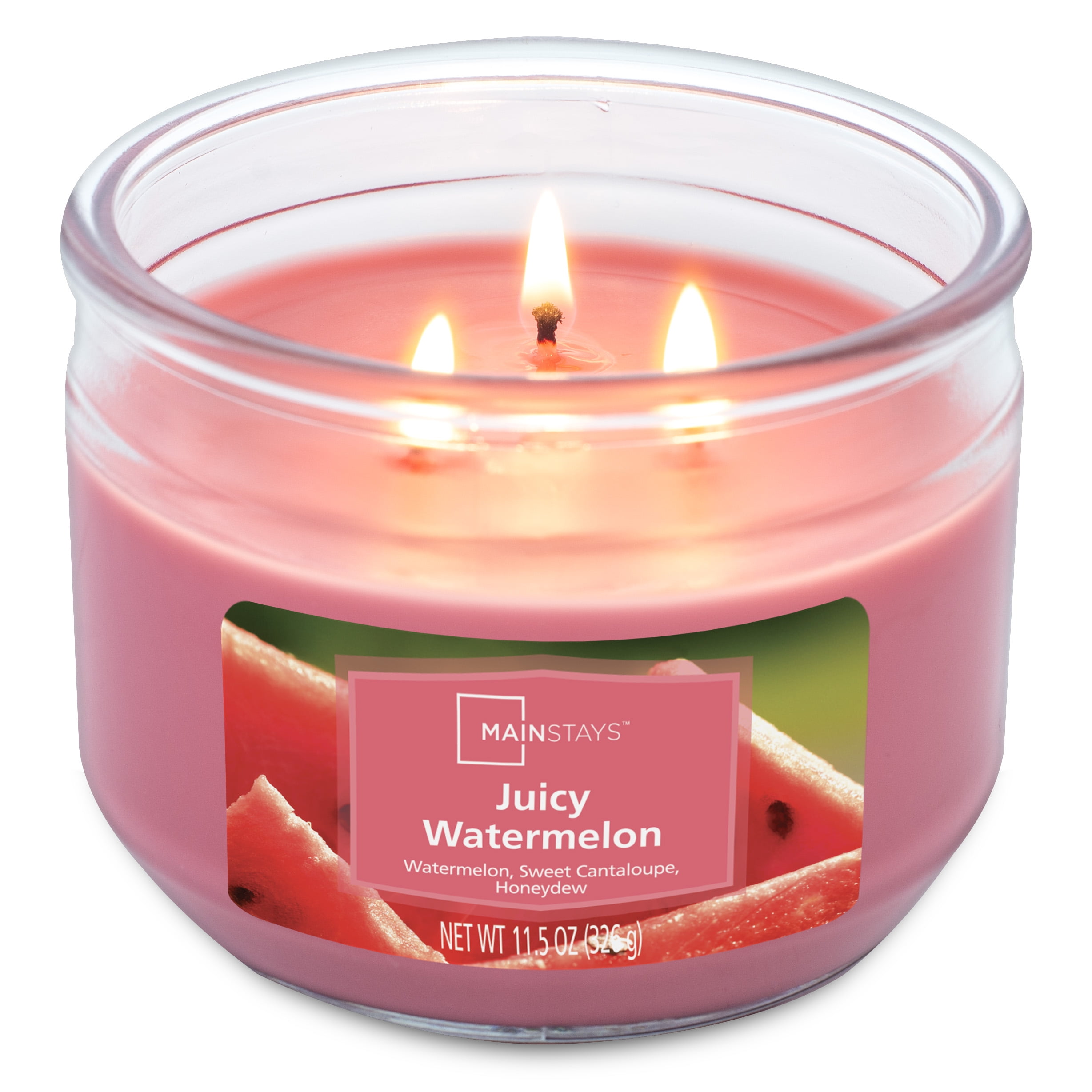 (3 pack) Mainstays Juicy Watermelon Scented 3-Wick Glass Jar Candle, 11.5 oz