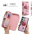 thumbnail image 4 of ELEHOLD Multi-Functional Wallet Case for Samsung Galaxy S22 Ultra 6.8", Large Capacity 14 Card Slots Magnetic Detachable Phone Case with Wristband Shoulder Strap Luxury Flower Purse Case, Pink, 4 of 10