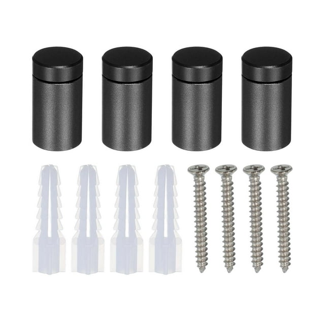4 Pcs 0.51" x 0.8" Tornillos de soporte de aleación de aluminio Kit de hardware de montaje de letreros de pared con 4 tornillos para colgar letreros de acrílico y vidrio, negro