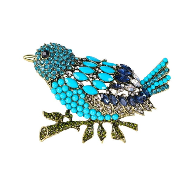 Broche de pájaros animales Yuyangstore broches de aleación con diamantes de imitación para mujer ropa de cumpleaños Azul