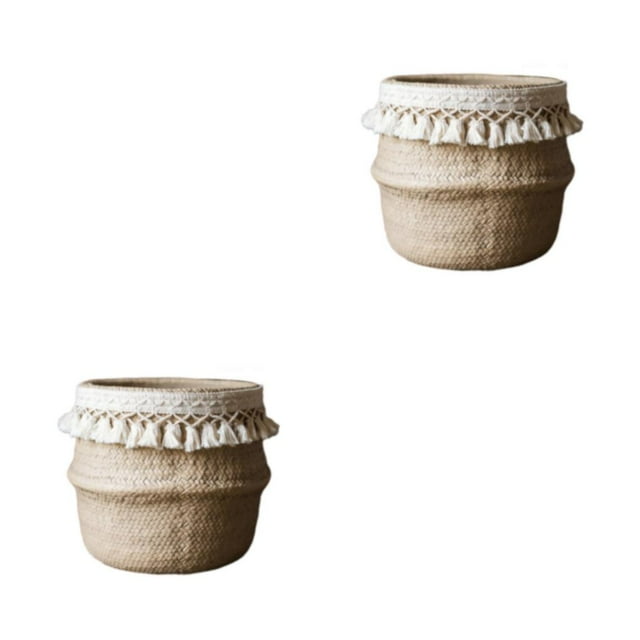 Decodeary Seagrass Wickerwork Basket Non Toxic Easy Installation And Application Wickerwork Basket Rattan Type 3 2Set