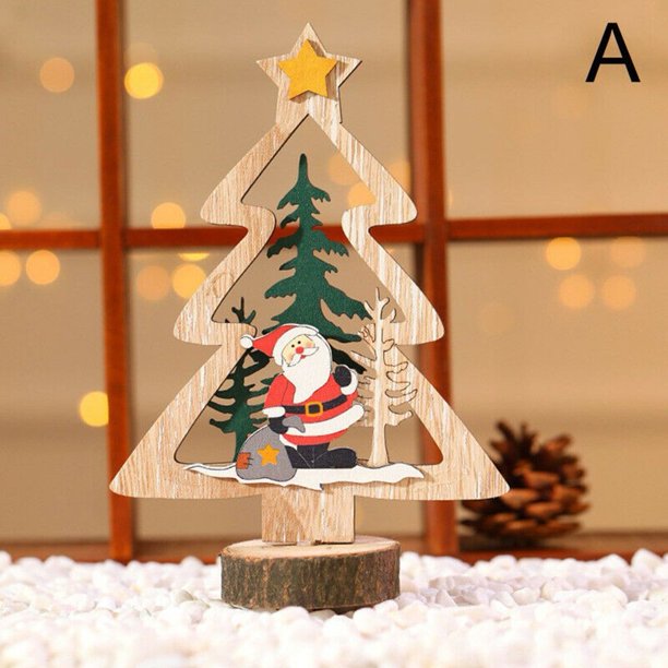 Christmas Wooden Ornaments Table Santa Claus Snowman Craft Xmas Party Decoration