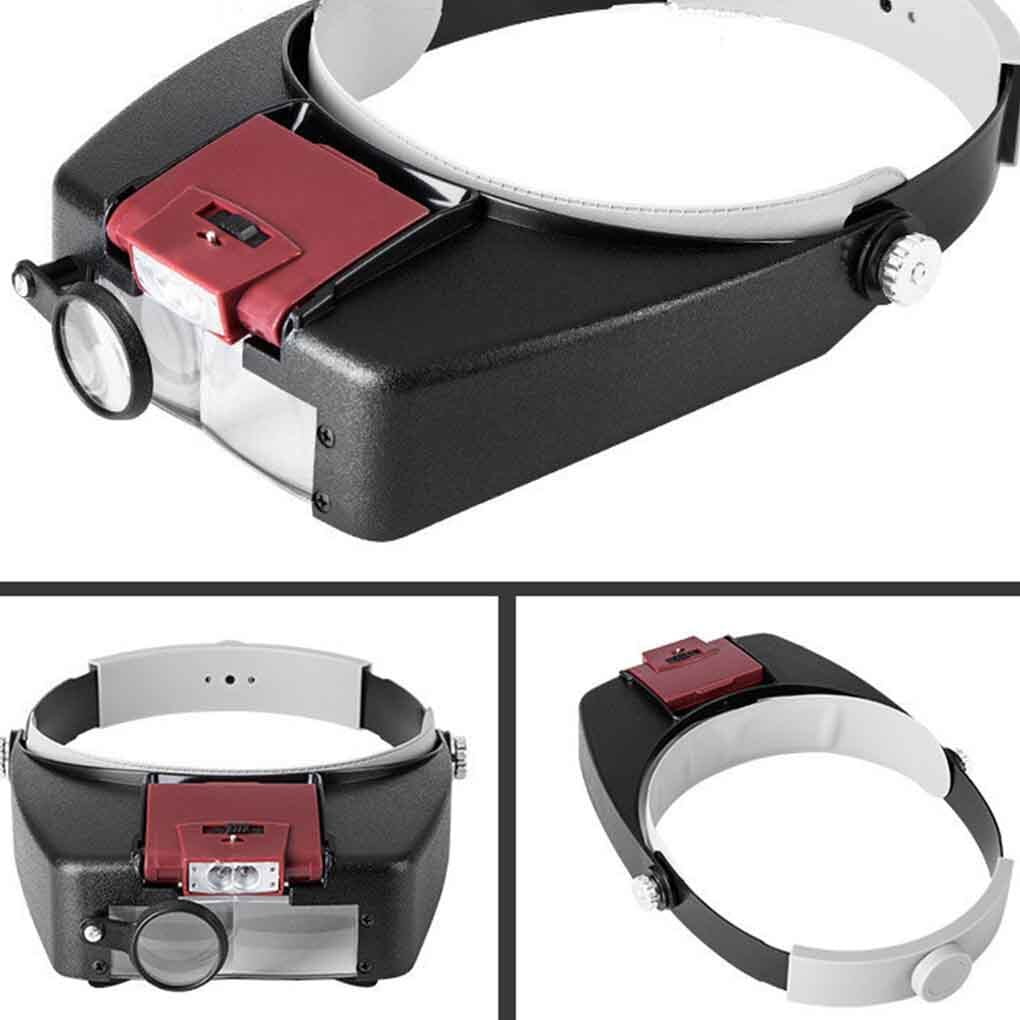 Casque en Acrylique ABS Loupe Portable à Piles Recherche Loupes de Remplacement Éclairage LED Horloger Bijoux Accessoires Loupe Rouge