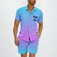thumbnail image 2 of USNSM Men's Hawaiian Gradient Coconut Tree Print Beach Lapel Button Closure With Pockets Shirt Short Sleeve Drawstring Shorts Set Blue L, 2 of 5