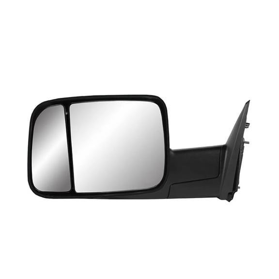60182C - Fit System Driver Side Towing Mirror for Dodge Pick-Up 1500 09-12, 2500 10-12, 3500 10-11, RAM Pick-Up 1500, 2500 11-12, 3500 2011, towing, flip-out-head, text. blk, dual lens, fold, Manual