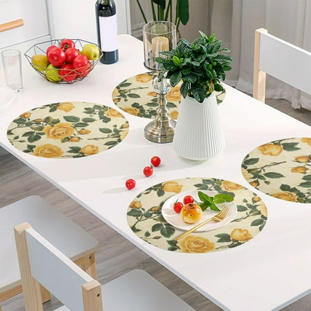 

Round Grid Placemat One Sizex6 Round Placemat PVC Plate Mat，15.4 Inch Non-Slip and Heat Resistant Table Placemat Dining Room Placemat Beautiful Yellow Roses1
