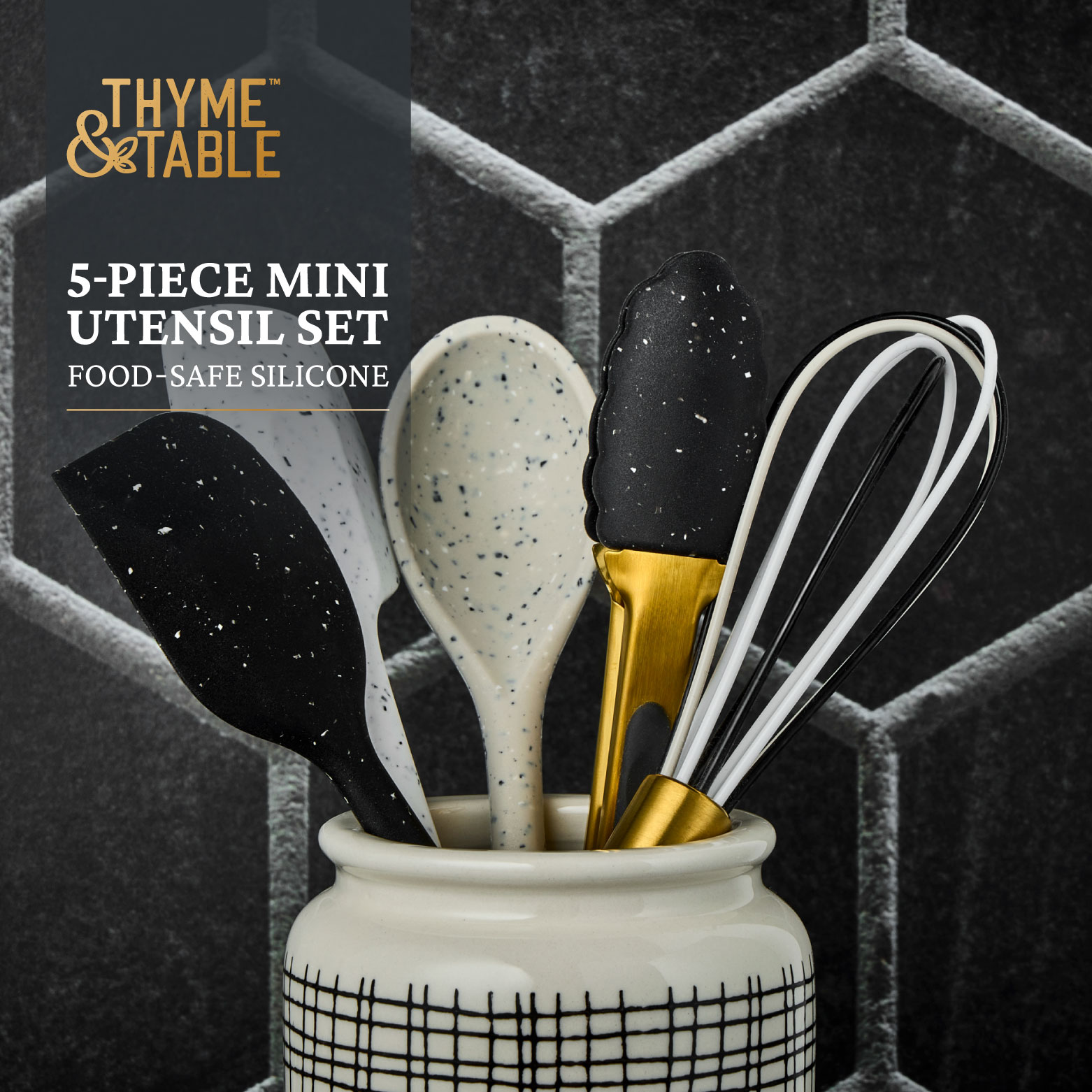 Thyme & Table 5-Piece Silicone Mini Utensil Set, Gold photo 3