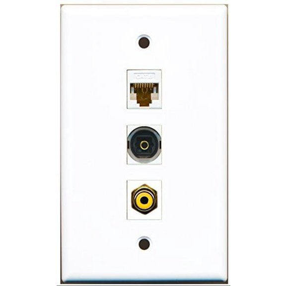 RiteAV - 1 Port RCA Yellow and 1 Port Toslink and 1 Port Cat6 Ethernet White Wall Plate