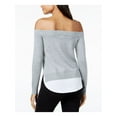 thumbnail image 2 of MAISON JULES Womens Gray Long Sleeve Off Shoulder Tiered Top M, 2 of 2