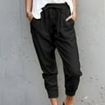 thumbnail image 2 of gakvov Cargo pants For women Women Casual Solid Cotton Linen Drawstring Elastic Waist Calf-Length Pencil Pants, 2 of 9