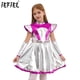 thumbnail image 2 of Disfraz de Halloween para niñas y niños, traje de Alien para Cosplay, manga casquillo, vestido de retales de PU brillante con mangas en el brazo, 2 of 5