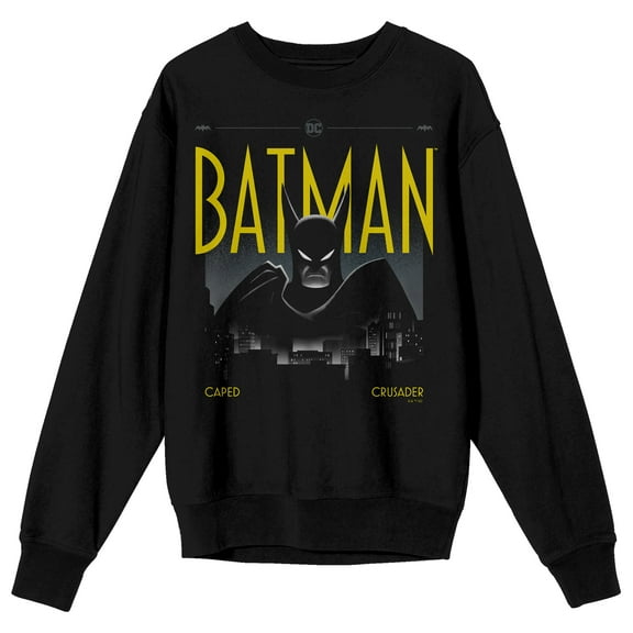 Batman Caped Crusader City Overview Adult Black Crew Neck Long Sleeve Sweatshirt-Medium