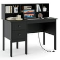 thumbnail image 1 of Costway 48" Computer Desk with Power Outlets Type-C 5-Cubby Hutch & 2 Storage Drawers Black, 1 of 10