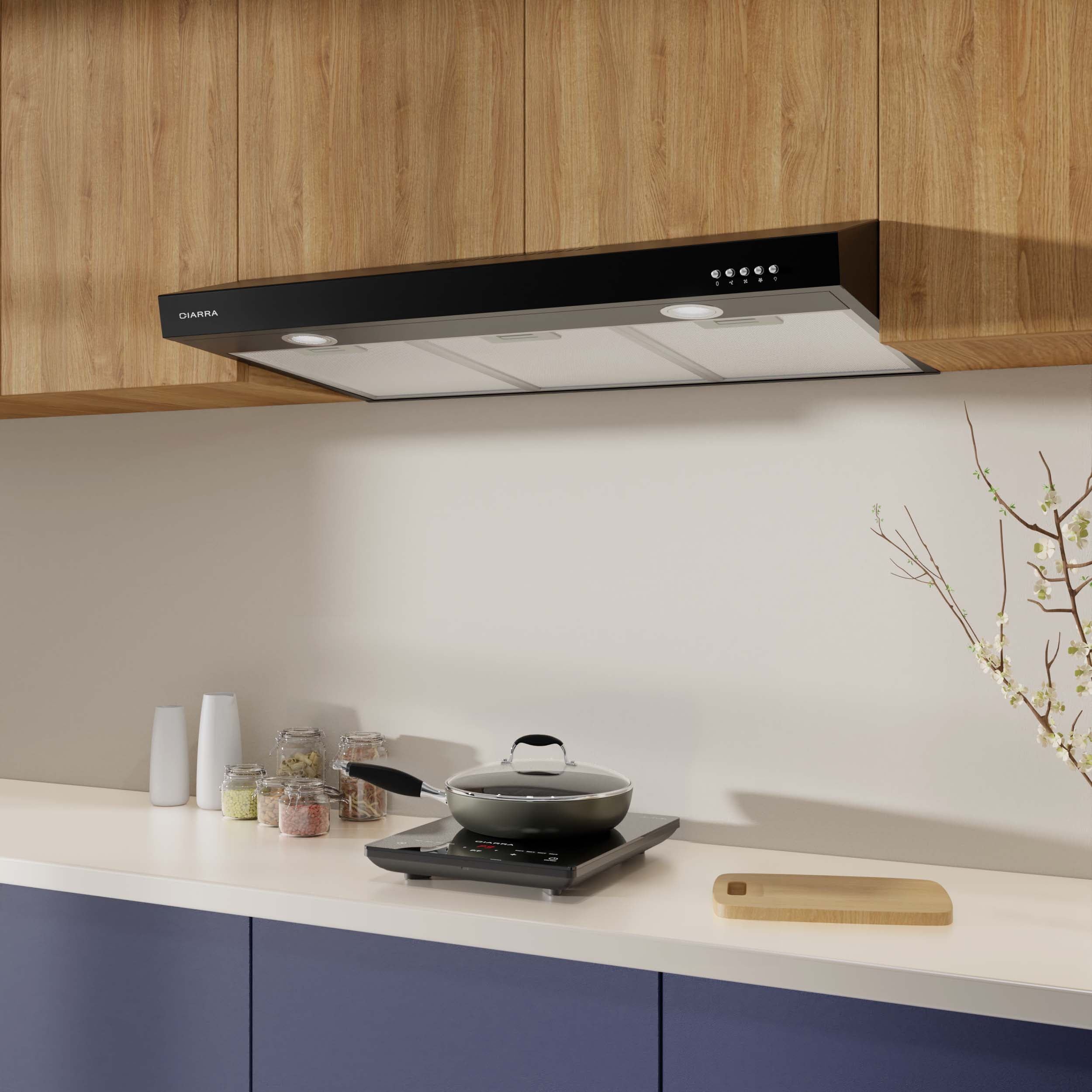 CIARRA Black Range Hood 30 inch Under Cabinet with Ductless Ducted Convertible Slim Kitchen Hood CAB90575